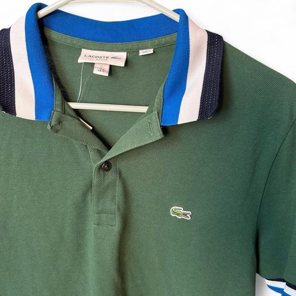 Men’s Lacoste Matte Piping Petit Piqué Slim Fit Polo – Green/Sapphire Blue, M - Picture 8 of 10